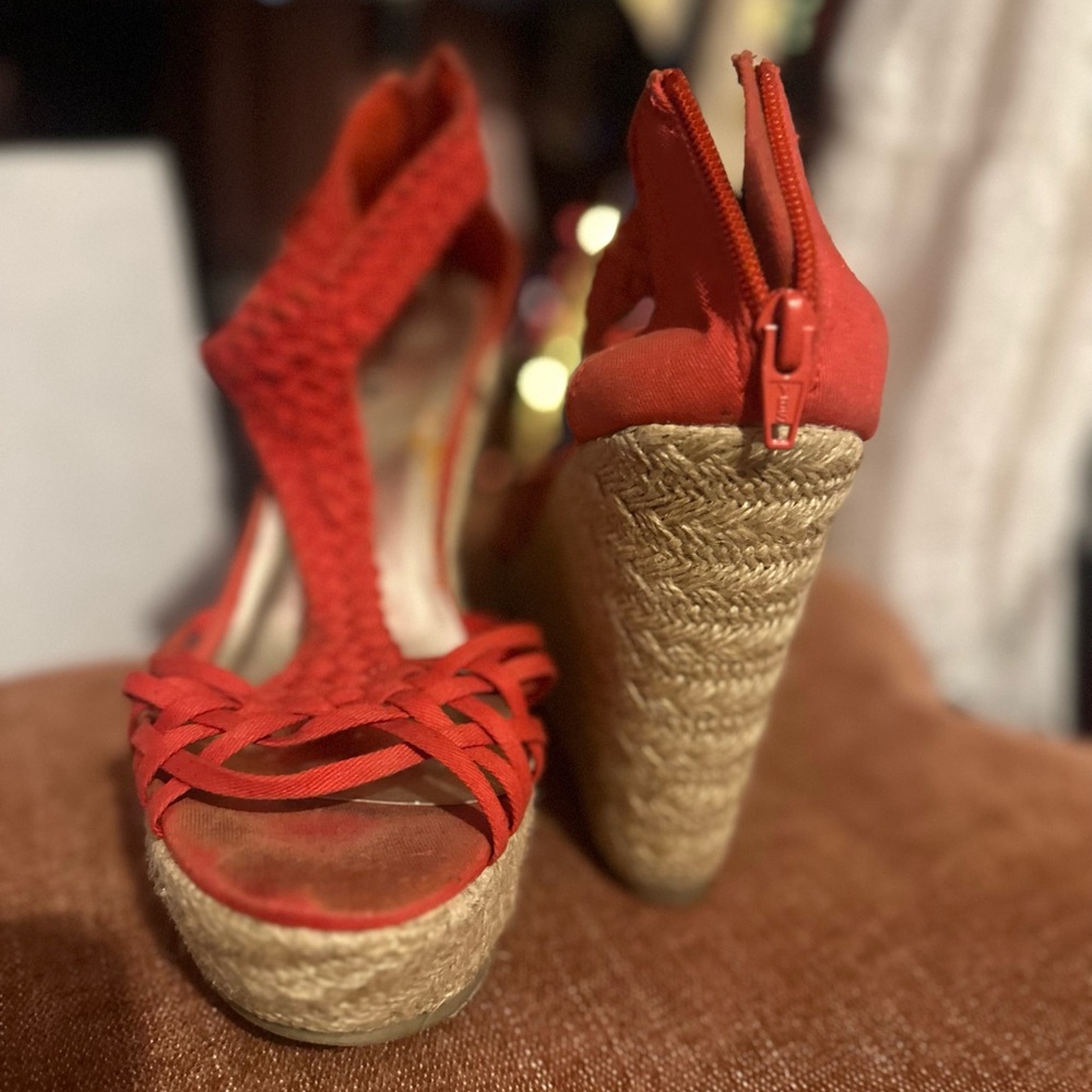 Mossimo Supply Co Red Woven Wedge Sandals - Picture 3 of 3